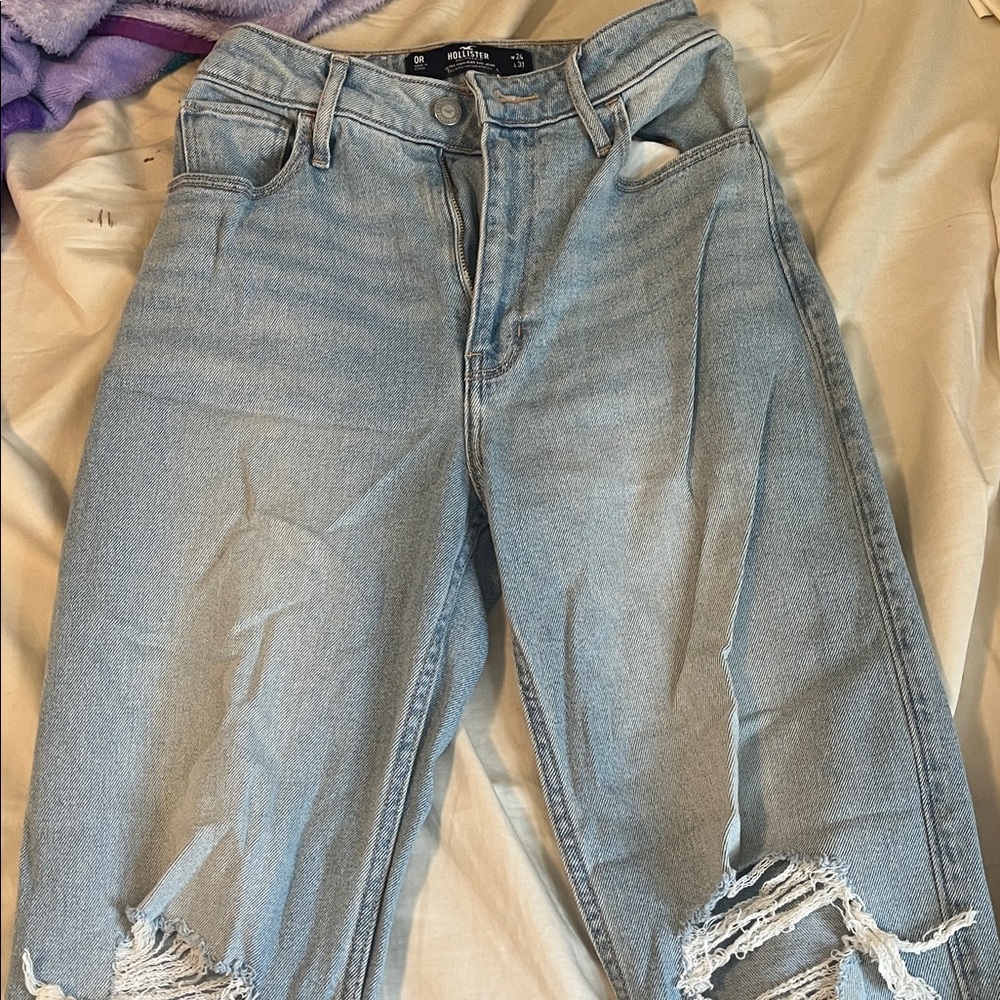 Hollister Light Blue Boyfriend Jeans with Knee Distress
